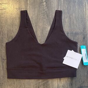 Beyond Yoga Deep V-Neck Sports Bra in Dark Brown